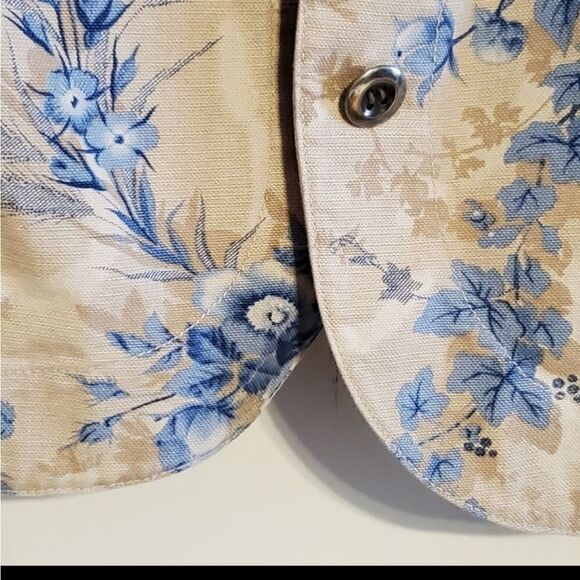 1X COLDWATER CREEK TAN BLUE FLORAL BUTTON FRONT LIGHTWEIGHT BLAZER JACKET 1 X - Picture 8 of 14